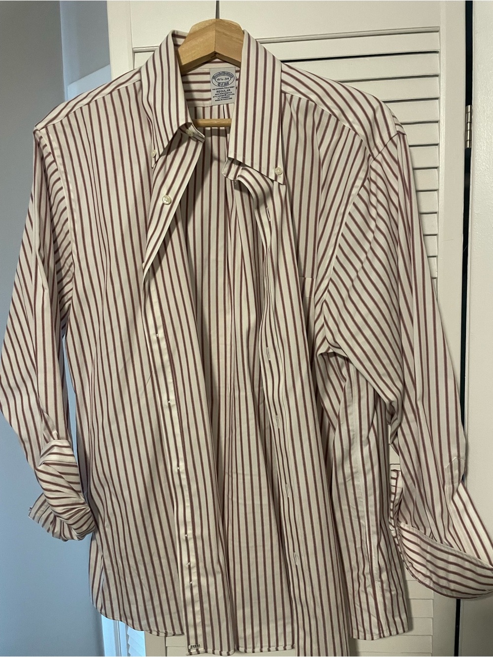 Brooks Brothers White Button-Down Shirt with Burgundy Stripes